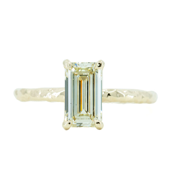 1.30ct Light Champagne Emerald Cut Diamond Solitaire Evergreen Ring In 14k Yellow Gold