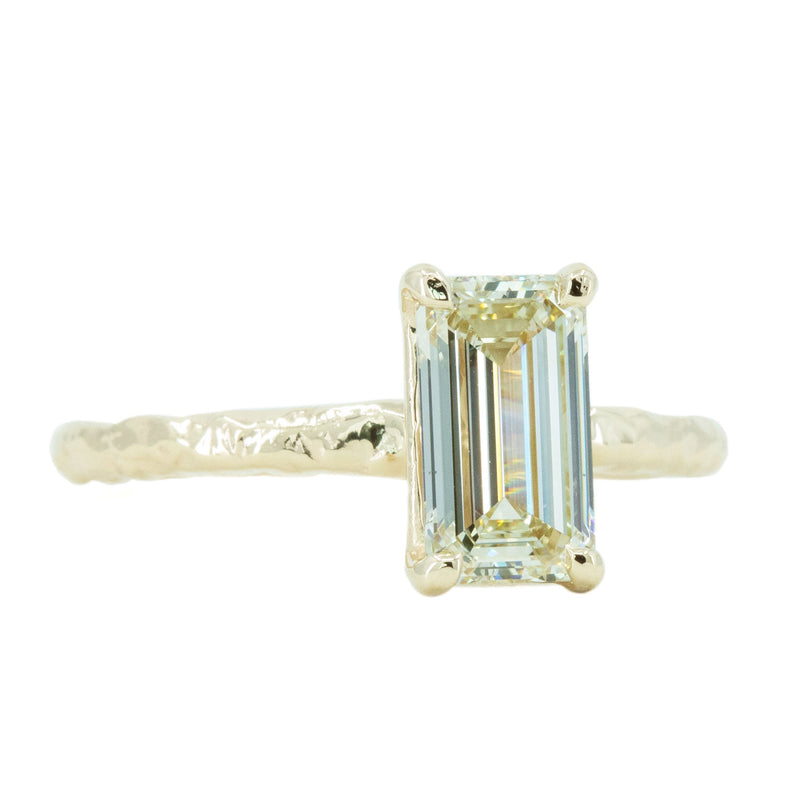 1.30ct Light Champagne Emerald Cut Diamond Solitaire Evergreen Ring In 14k Yellow Gold side angle