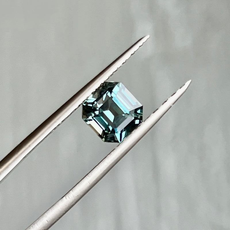 1.62CT ASSCHER CUT MADAGASCAR SAPPHIRE, TEAL BLUE GREEN, 6.2X6.1X4.45MM, UNTREATED