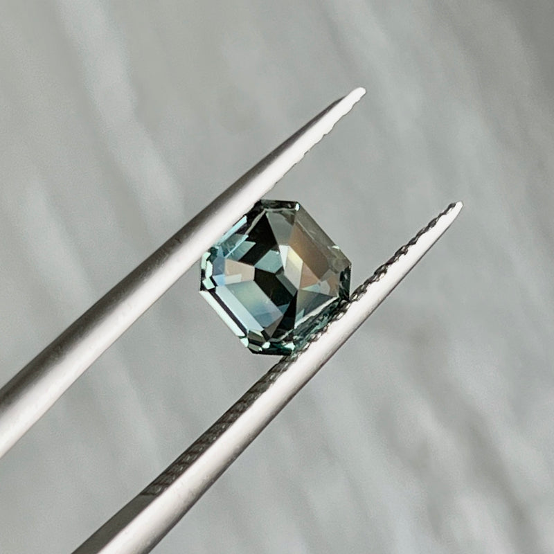 1.62CT ASSCHER CUT MADAGASCAR SAPPHIRE, TEAL BLUE GREEN, 6.2X6.1X4.45MM, UNTREATED