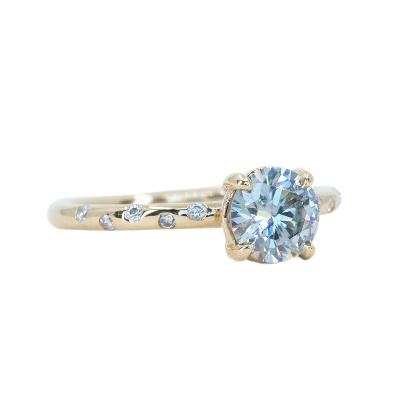 Grey Moissante and Scattered Diamond Solitaire in 14k Yellow Gold