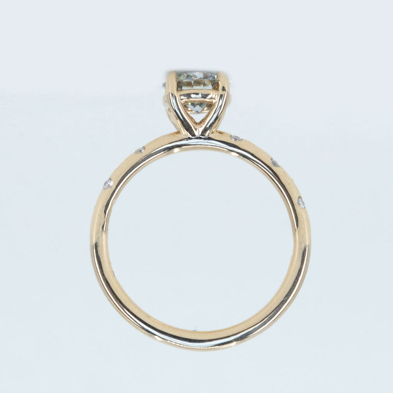 Grey Moissante and Scattered Diamond Solitaire in 14k Yellow Gold