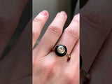 Art Deco Rosecut Moissanite With Black Onyx Halo Ring In 18k Yellow Gold