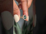 1.71ct Geometric Shield Sapphire Low Profile Diamond Halo Ring Split Shank In 14k Yellow Gold