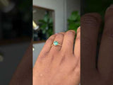 Teal Green Hexagon Moissanite Six Prong Split Shank Solitaire in 18k Yellow Satin Finished Gold