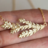 sustainable leaf pendant organic nature gold fine jewelry necklace for boho bride