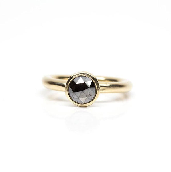 rough rosecut black gray diamond freeform hand carved recycled gold engagement diamond ring