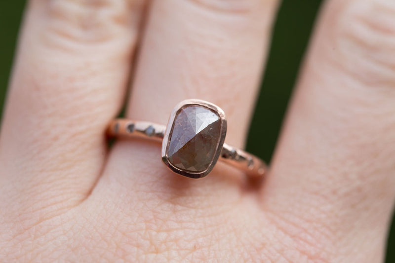 Natural Red Peach Cushion Shaped Rose Cut Rough Diamond Ring in Reclaimed Rose Gold - Alternative Engagement Ring - Unique Engagement Ring