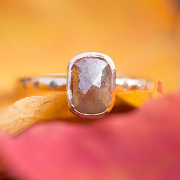 Natural Red Peach Cushion Shaped Rose Cut Rough Diamond Ring in Reclaimed Rose Gold - Alternative Engagement Ring - Unique Engagement Ring