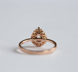 Rose Gold Pear Rosecut Diamond Antique Style Engagement Ring - Milgrain detail scalloped diamond halo with bezel set pear by Anueva Jewelry