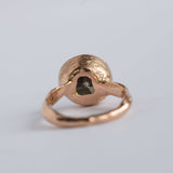 Hand Carved rose gold green big diamond bezel set three carat ring by Anueva Jewelry