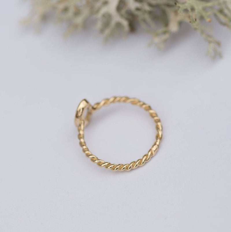 Rosecut White Sapphire Rope Twist Ring - Hand carved yellow gold ring in recycled gold - white rosecut  -  Unique Engagement Ring by Anueva