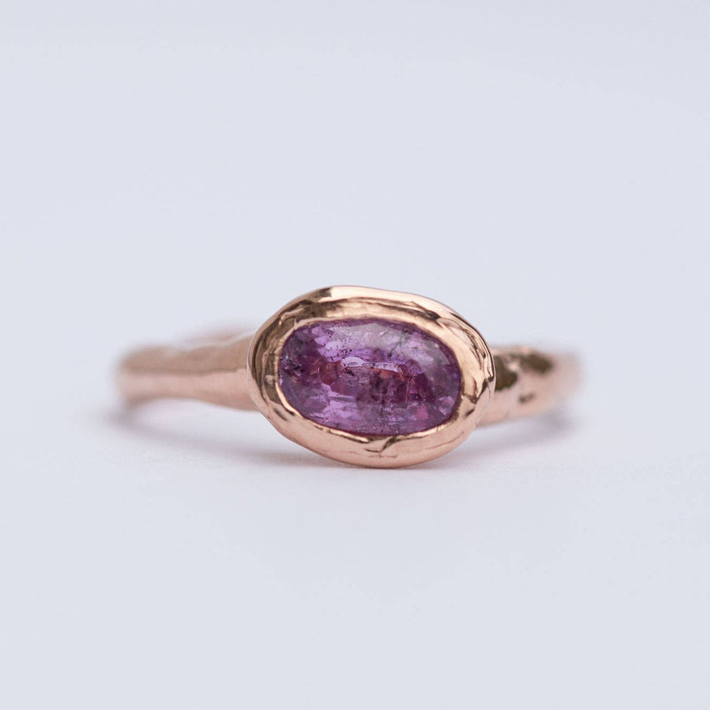 Pink Sapphire Rose Gold Ring - Hand carved rose gold ring in recycled ...