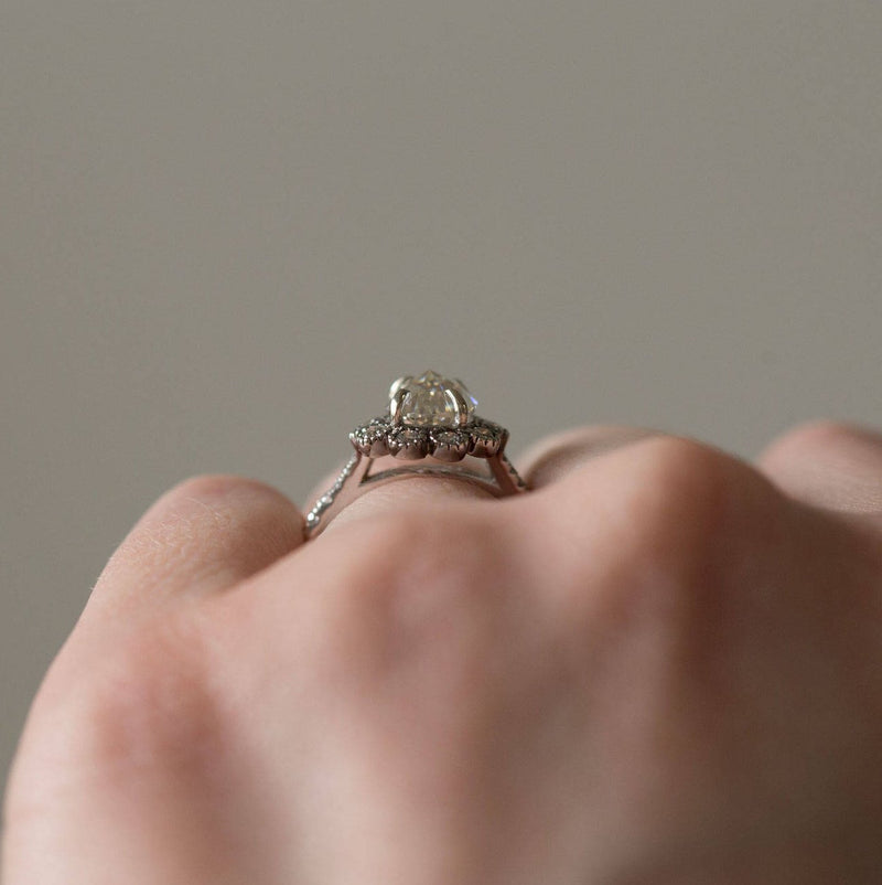 pear rosecut moissanite diamond Victorian black gold antique engagement ring