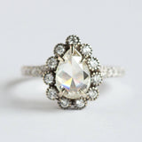 pear rosecut moissanite diamond Victorian black gold antique engagement ring