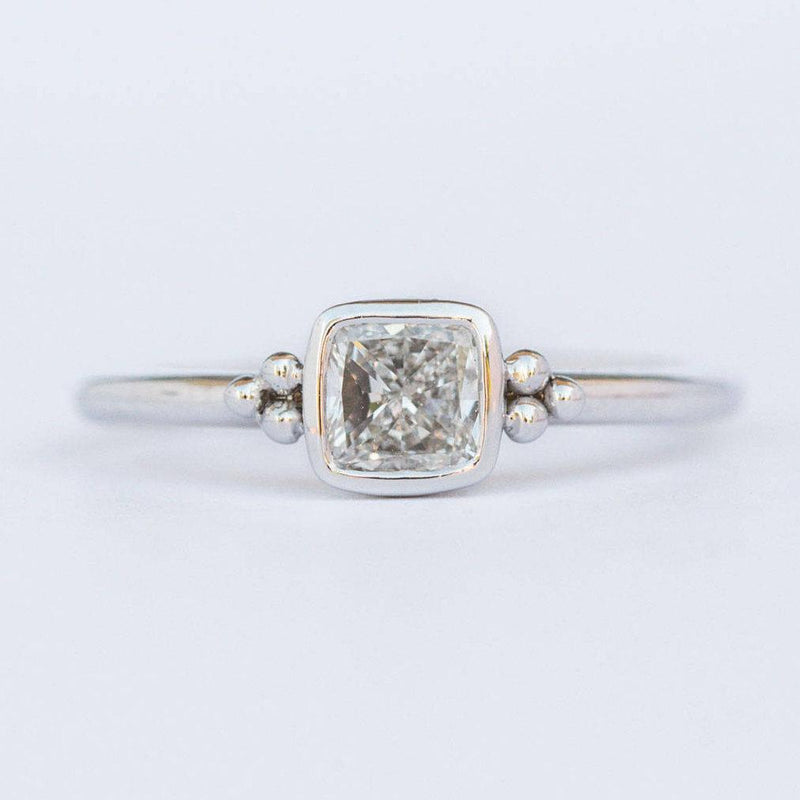 RESERVED- PAYMENT 2 OF 2 Dainty White Gold Cushion Diamond Ring - Low Profile F color Cushion .50ct GIA Diamond with antique granulation detailing by Anueva Jewelry