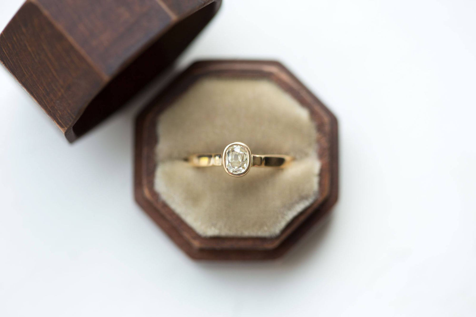 Vintage Diamond Ring Old Cut Bezel Set Antique Old Mine Cut Diamond Anueva Jewelry