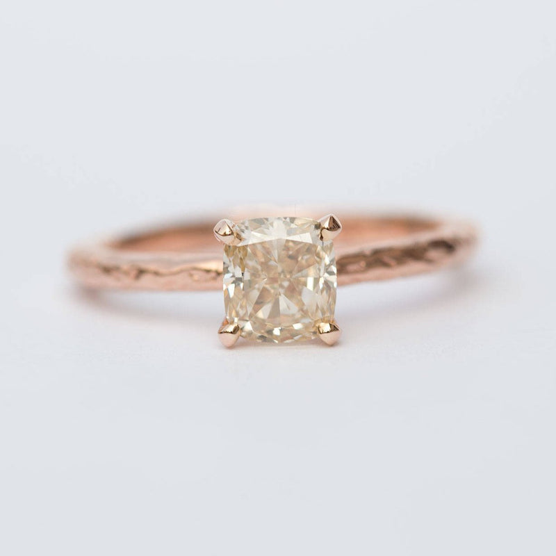 champagne cushion cut diamond solitaire rose recycled gold handmade engagement ring