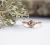 Low Profile Rose Gold Pear Champagne Diamond Ring - Champagne Light Brown GIA Diamond with antique granulation detailing by Anueva Jewelry