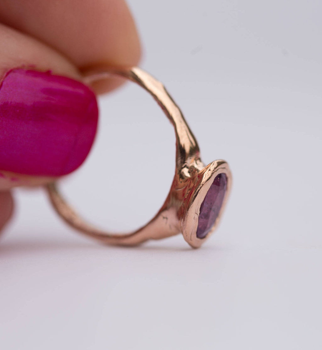 Pink Sapphire Rose Gold Ring - Hand carved rose gold ring in recycled ...