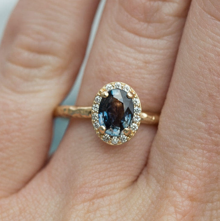 evergreen oval sapphire diamond halo color change sapphire carved engagement ring with peacock mermaid sapphire