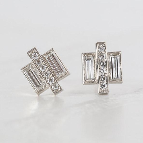 Art Deco Baguette Diamond Earrings - Recycled Diamond Earrings - Edgy Eco Friendly Jewelry - Geometric Modern Earrings by Anueva Jewelry