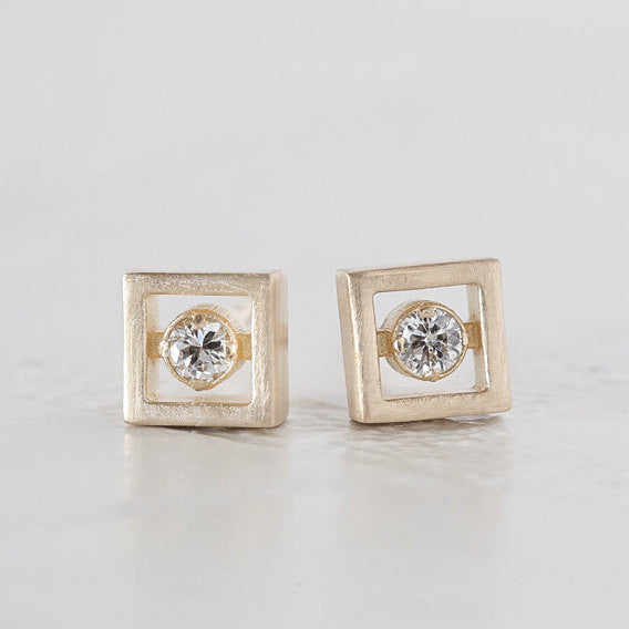 Square Diamond Earrings - Floating Diamond Earrings - Vintage Inspired Earrings - Geometric Diamond Earrings by Anueva Jewelry