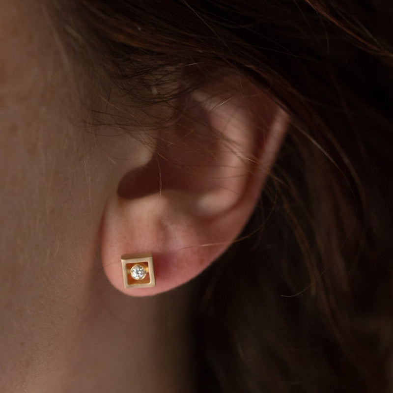 Square Diamond Earrings - Floating Diamond Earrings - Vintage Inspired Earrings - Geometric Diamond Earrings by Anueva Jewelry
