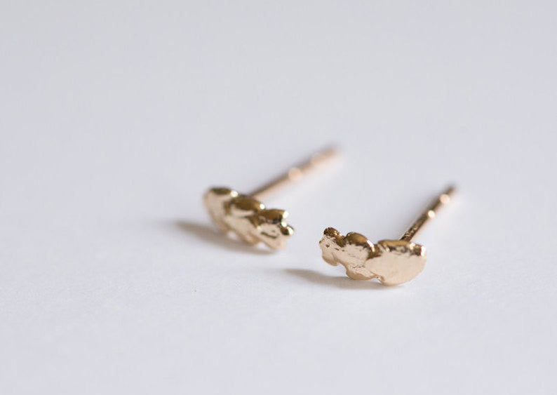 Mini Gold Leaf Stud Earrings - Real Leaf Castings in Solid Gold - Second Ear Piercing - Minimalist Jewelry - Grecian - Organic by Anueva