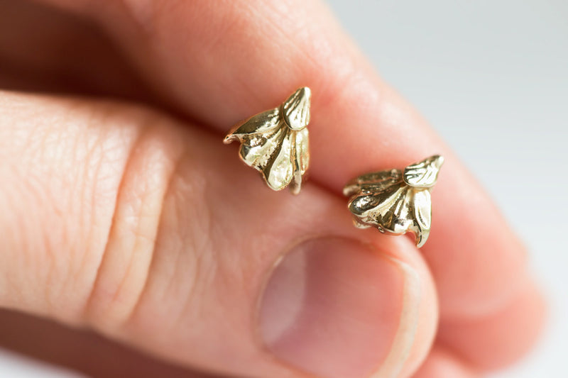 Grecian Gold Leaf Stud Earrings - Real Leaf Castings in Solid Gold - Gold Leaf Earrings - Organic Handmade by Anueva Jewelry
