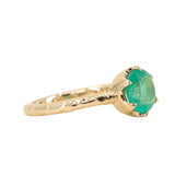 Neon Emerald Low Profile Six Prong Antique Evergreen Solitaires in 14k Yellow and Rose Gold side view