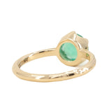 Neon Emerald Low Profile Six Prong Antique Evergreen Solitaires in 14k Yellow and Rose Gold back of ring