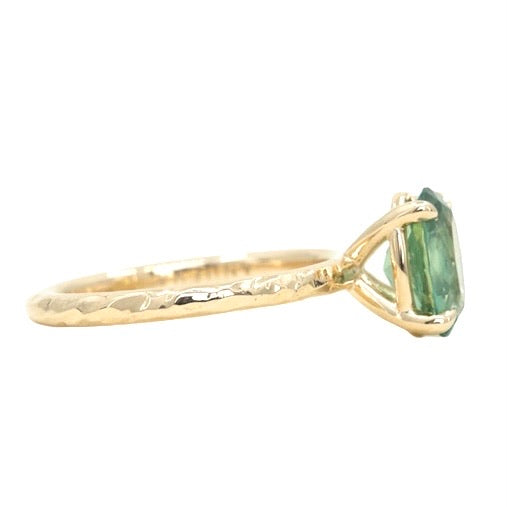 2.23ct Oval Seafoam Montana Sapphire Evergreen Solitaire in 14k Yellow Gold side view