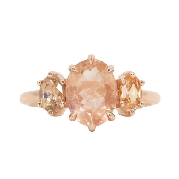 1.45ct Oval Sunstone Three Stone Antique Low Profile Ring in 14k Rose Gold