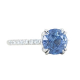 3.18ct Round Periwinkle Sapphire Solitaire with Diamonds in Platinum side angle