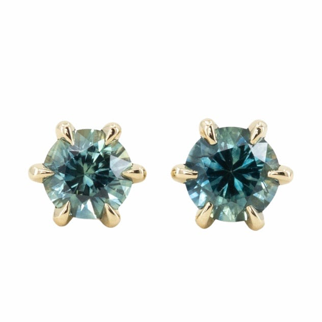 1.01ctw Montana Sapphire stud earrings in 14k Yellow Gold