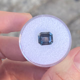 3.02CT EMERALD CUT MADAGASCAR SAPPHIRE, COLOR SHIFTING DEEP TEAL TO PURPLE GREY, 8.18X7.24X4.66MM, UNTREATED