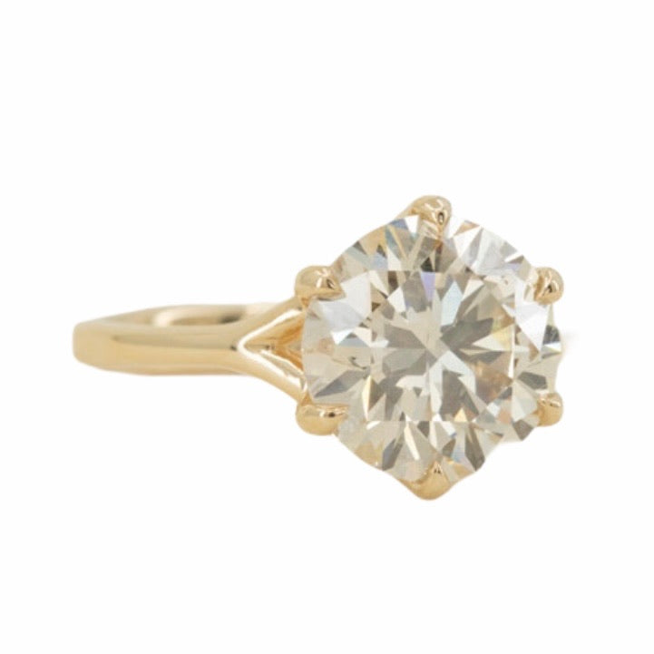 3.14ct Light Champagne Diamond Six Prong Split Shank Solitaire In 14k Yellow Gold