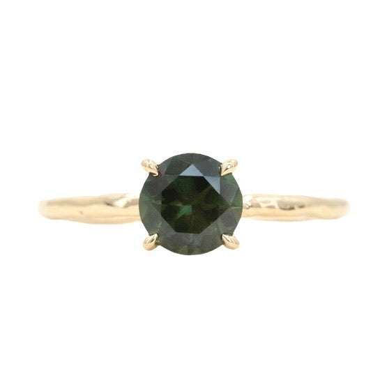 1.01ct Round Earthy Sapphire Evergreen Solitaire in 14k Yellow Gold