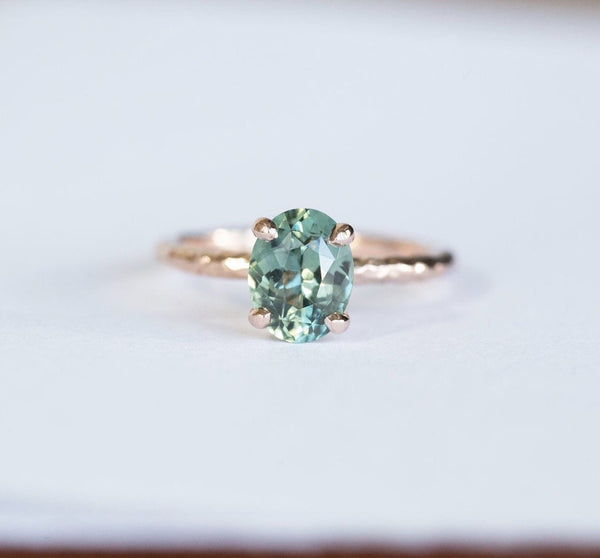 2.28ct Oval Teal Sapphire in 14k Rose gold Evergreen 4 Prong Solitaire Setting
