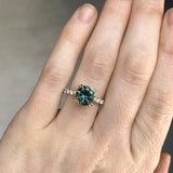 2.77ct Round Green Unheated Sapphire and Diamond-studded ring in 14k Rose Gold