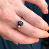 1.57ct Blue Oval Sapphire and Diamond Three Stone Ring in 14k Yellow Gold