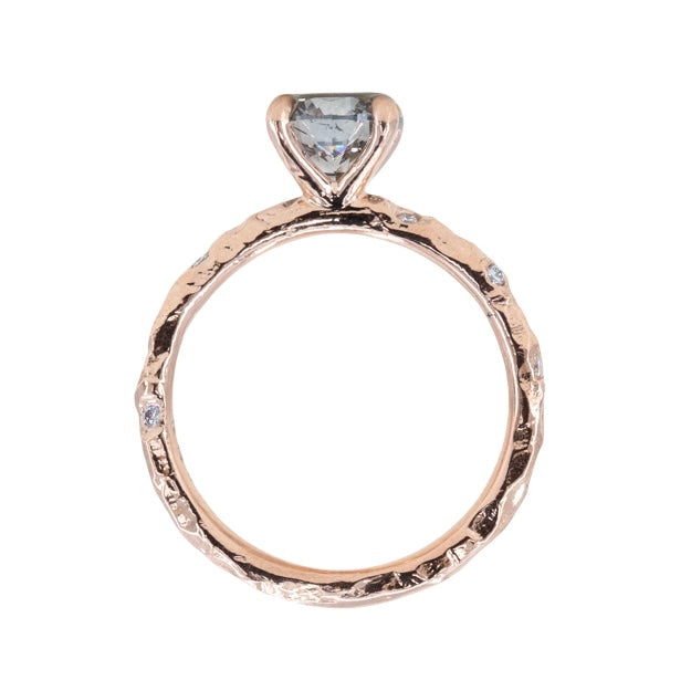 1.31ct Grey Diamond Evergreen 4-Prong and Scattered Diamond Solitaire in 14k rose Gold