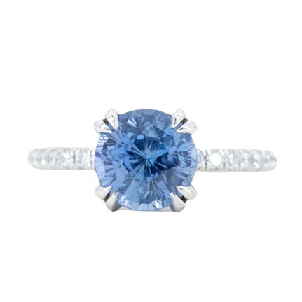 3.18ct Round Periwinkle Sapphire Solitaire with Diamonds in Platinum