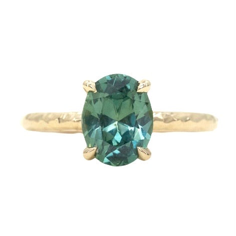 2.23ct Oval Seafoam Montana Sapphire Evergreen Solitaire in 14k Yellow Gold