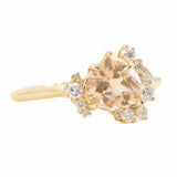 1.64ct Peach Sapphire and Asymmetrical Diamond Cluster Ring in 14k Yellow Gold side angle