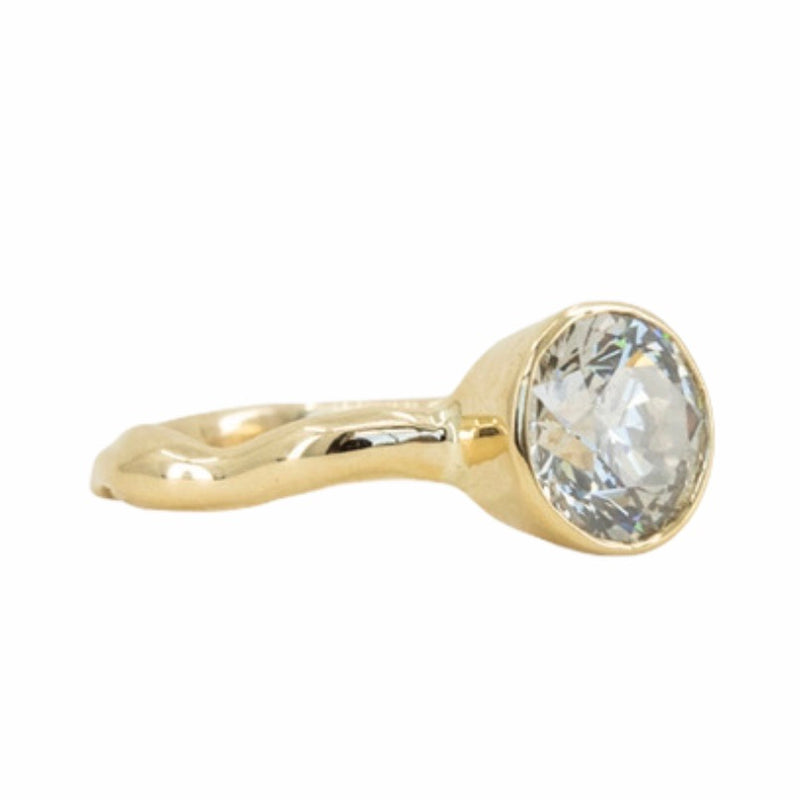 2.41ct Light Grey Diamond Bezel Set Ring with Organic Alluvial Band In 14k Yellow Gold