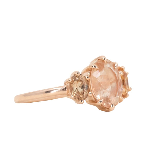 1.45ct Oval Sunstone Three Stone Antique Low Profile Ring in 14k Rose Gold