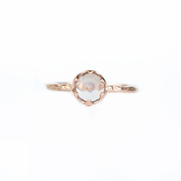 0.74ct Rosecut Peach Montana Sapphire in 6 Prong 14k Rose Gold Low Profile Evergreen Setting